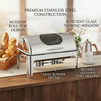 Chauffe-Plat Rectangulaire en Acier Inoxydable 9L avec Couvercle Roulant et Fenêtre en Verre Visible – Ensemble de Buffet Professionnel