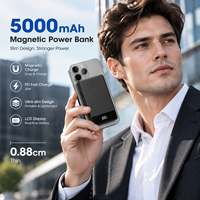 Batterie externe sans fil magnétique en métal Li-Polymère 0,88 cm 5000 mAh, entrée Type-C, chargeur portable ultra-plat 20W PD à charge rapide avec écran LCD
