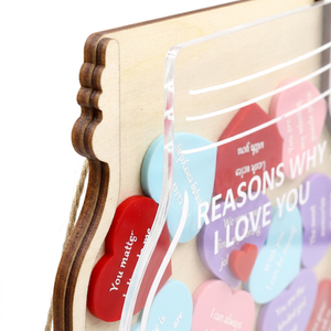 Barattolo con motivi per cui ti amo e gettoni a forma di cuore |   Regalo Personalizzato per San Valentino |   Souvenir in Legno Personalizzato per Anniversario - Product Image 2