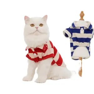 Wholesale polo shirt red clothes for cat dog hoodie sweatshirt summer pet clothing custom logo striped