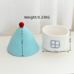 Cesta de Almacenamiento Tejida a Mano con Cuerda de Algodón y Tapa, Organizador de Escritorio con Forma de Casa para Juguetes, Cosméticos, Bocadillos, Decoración de Cuarto Infantil - Product Image 6
