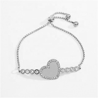 Bracelet ajustable en acier inoxydable Yiwu Aceon Velle, maillons Rolo, cœur d'amour, bord pavé de zircons, base vierge à graver DIY