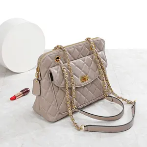 High quality luxury real sheep leather women handbag fashion Plaid Large Capacity Leather Shoulder Bag