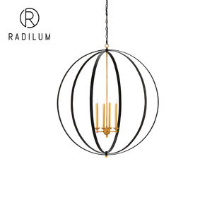 Lámpara de Araña Vintage Estilo Rústico para Pasillo, de Hierro Negro y Metal Dorado, LED, 4 Luces, Esfera de Jaula, Modelo Ogden Orb - Product Image 1