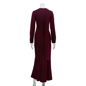 2025 con zip autunnale in raso sottile elegante donna Maxi abito lungo da sera <span class=keywords><strong>bordeaux</strong></span> con <span class=keywords><strong>maniche</strong></span> - Product Image 5