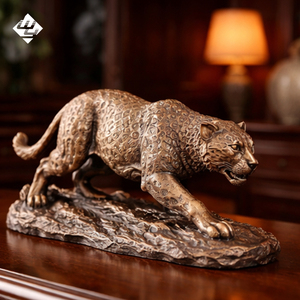 Sculptures d'animaux en bronze antique, figurines de léopard en <span class=keywords><strong>laiton</strong></span> faites à la main, ornements de bureau vintage pour hôtel, villa, intérieur - Product Image 1