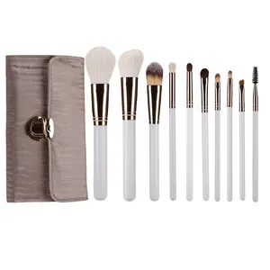 C-007 Private Label Support Custom ized Logo Ziege Natur haar 10pcs Profession elle Make-up Pinsel Weißer Griff Make-up Pinsel Set
