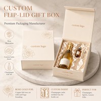 Boîte cadeau champagne à couvercle magnétique rigide avec dorure or rose et doublure en satin, emballage personnalisé pour bouteille de vin avec logo