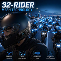 Interfono Bluetooth per Casco Moto BT18-MESH V5.2 2000M per Gruppi di 32 Motociclisti con Condivisione Musica, Altoparlante da 43mm, IP67