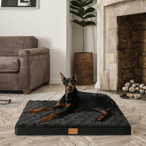Lit orthopédique de grande taille pour chien, caisse à oeufs en mousse souple et confortable, fond antidérapant, noir, amovible et lavable, pour animaux de compagnie - Product Image 1