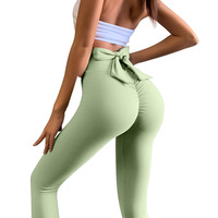 Pantalon de yoga taille haute pour femme, grande taille, couleur nude pêche, avec taille élastique, séchage rapide, respirant, avec nœud, sexy, pour l'exercice et le fitness