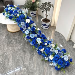 Camino de Mesa Romántico con Rosas de Seda Blancas y Azules, Hortensias, Flores Artificiales Hechas a Mano para Decoración de Bodas - Product Image 3
