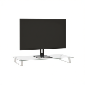 Soporte de Monitor de Vidrio Templado Blanco, Juego de Escritorio de 31.5x13.8x3.1 Pulgadas, Marco de Metal, Organizador de Escritorio de Oficina - Product Image 1