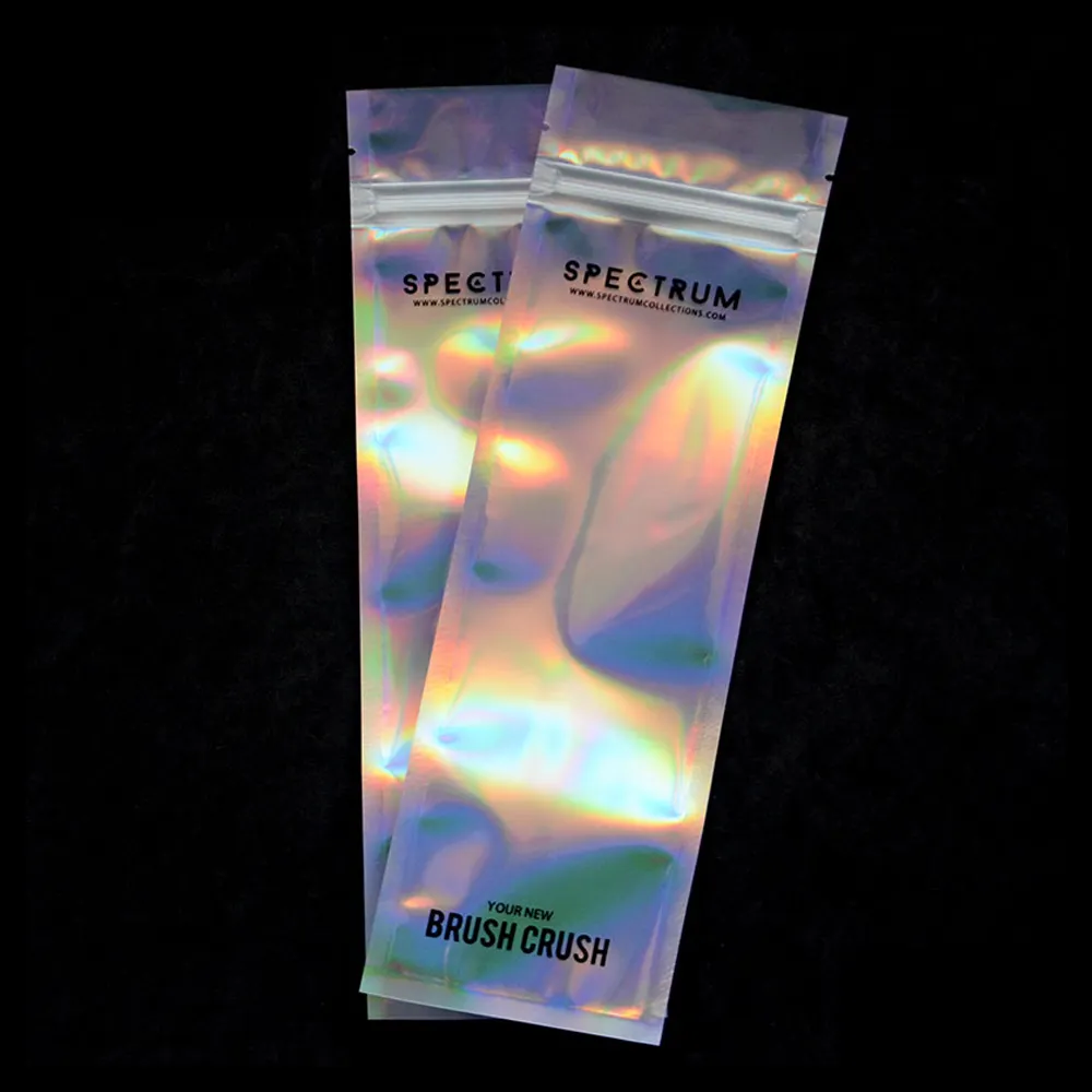 Heat Sealed Packaging Clear Front Holographic Back Plastic Zipper Bag for Makeup Brush&
