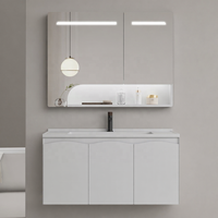 WJL Nouveau design moderne, meuble-lavabo mural en céramique anti-humidité avec vasque, armoire de salle de bain éclairée et miroir anti-buée avec portes