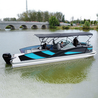 Bateau ponton haute performance 29 pieds pour la pêche en eau profonde, les aventures côtières, avec rangement pour cannes, vivier, sièges, auvent et moteur