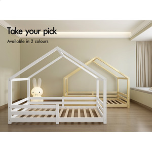 Lit cabane en pin massif pour enfants, inspiré des maisons de poupées, avec barrières de sécurité, pour les enfants de 1 à 6 ans, meubles de chambre à coucher - Product Image 6