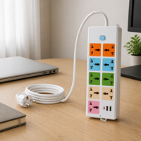 Regleta Universal IP44 de Latón de 10A con Carga Rápida USB Tipo-C PD, 6 Enchufes Multistándar, Protector contra Sobretensiones, Cable de Extensión para Viajes
