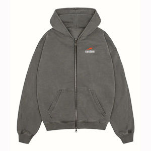 เสื้อฮู้ดดี้ 100% ผ้าฝ้าย สกรีนโลโก้ตามสั่ง ทรงหลวม ไหล่ตก เสื้อฮู้ดดี้แบบสวมหัว โอเวอร์ไซส์ ผ้าหนา ซิปคู่ สำหรับผู้ชาย - Product Image 5