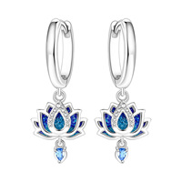 Boucles d'oreilles pendantes en cristal bleu Lotus, plaquées argent, incrustées de Zircon, bijoux à la mode pour femmes, cadeau