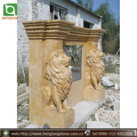 Décoration d'intérieur, statue de lion antique sculptée en marbre naturel, cadre de cheminée