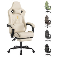 Chaise d'ordinateur de style course verte chaise de joueur réglable en hauteur chaise de bureau avec repose-pieds et soutien lombaire de massage