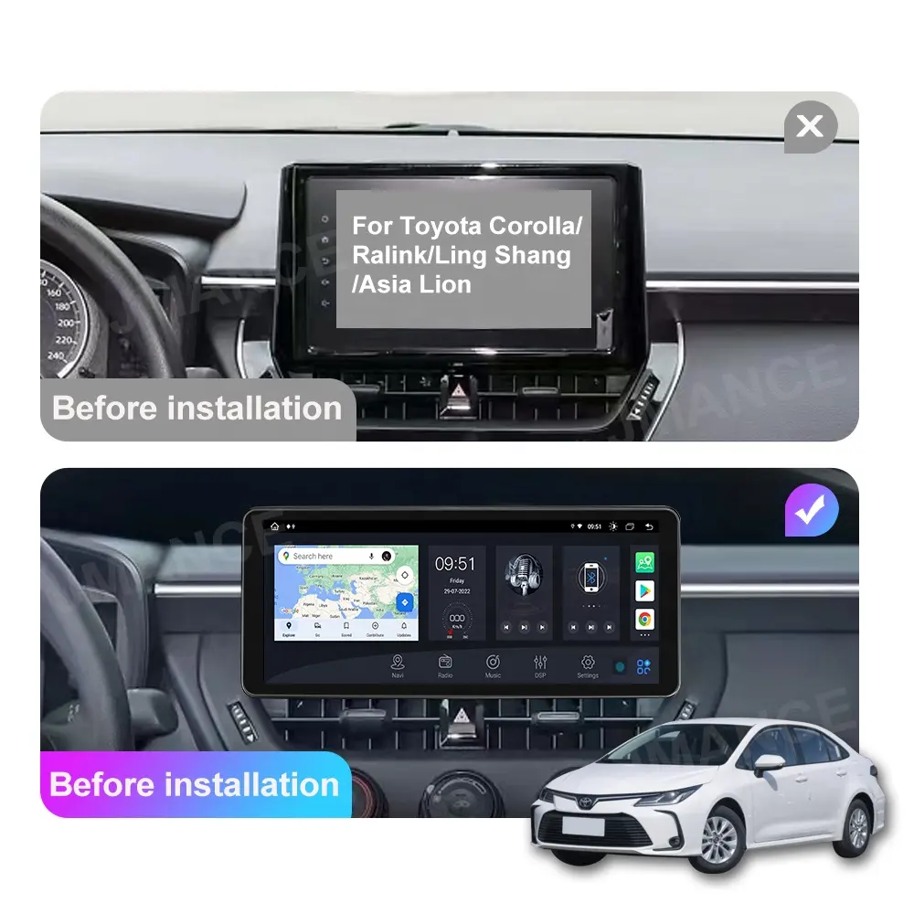 Jmance เครื่องเล่น DVD ในรถยนต์12.3นิ้ว4 + 64GB,ระบบปฏิบัติการ Android 10.0 BT5.0 Carplay สำหรับ Toyota Corolla/Ralink/Ling Shang/asia Lion ระบบนำทางอัตโนมัติ