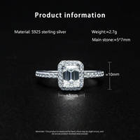 Bague en argent sterling S925 à quatre griffes, émeraude taille radiant en forme de cube de sucre, moissanite 2 carats, bague de mariage, bague diamant moissanite
