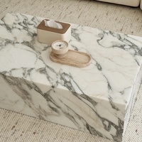 Table basse en marbre Calacatta Viola poli, cube de marbre, socle en pierre naturelle avec dessus en métal pour salon, meubles pour la maison