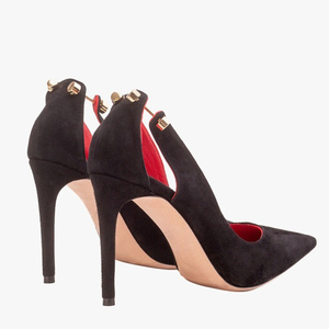 Zapatos de tacón de aguja de gamuza para mujer, talla grande 44, con decoración metálica, diseño recortado en la parte trasera, para pies anchos, ideales para la noche. - Product Image 3