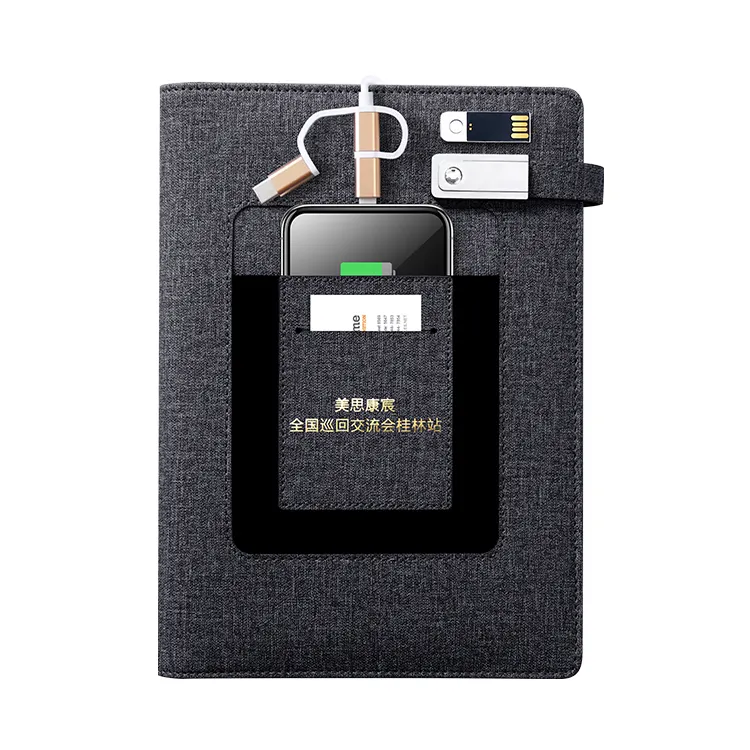 Tùy Chỉnh A5 Đen Leather Sạc Máy Tính Xách Tay Với 8000 Mah Powerbank Và 16 Gam USB Disk Flash Drive