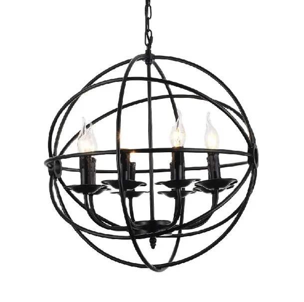 Vintage Pendant Lamp Black Iron Hanging Light Round ORB Industrial Chandelier