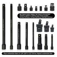 Juego de 18 piezas de herramientas de extensión para llaves de impacto, junta universal giratoria, adaptador de llave de vaso profundo de 1/4", 3/8", 1/2", barra de extensión