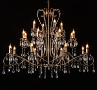 Lustres en cristal métalliques modernes de luxe, lustre suspendu contemporain LED IP55, luminaire de plafond pour mariage, 5 étages (16 lumières)