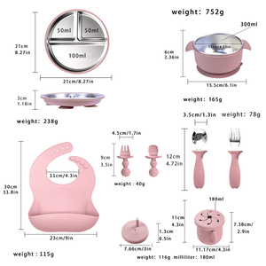 ชุดจานชามซิลิโคนสำหรับ<span class=keywords><strong>เด็ก</strong></span> 8 ชิ้น ทำจากสแตนเลส 304 พร้อมจานแบ่งส่วนและที่จับ - Product Image 2