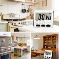 Timer Dapur Digital LCD Elektronik Mini Plastik 24 Jam, Magnet Kulkas, Jam Alarm, Baterai AAA, Unik dan Praktis