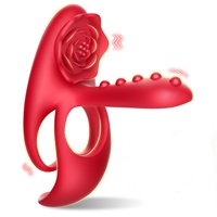 Anneau pénien pour adultes, double anneau de pénis avec stimulateur clitoridien en forme de rose et vibrateur point G, 10 modes, jouets sexuels pour hommes, femmes et couples