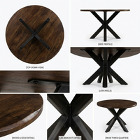 Table basse ronde moderne en bois avec base en X, cadre métallique facile à nettoyer pour le mobilier de salon
