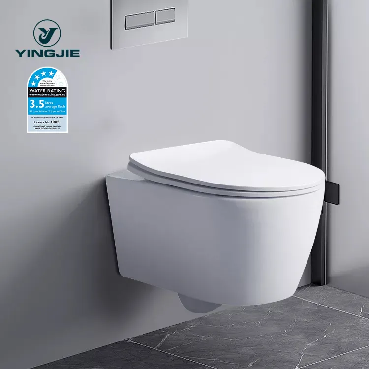 CE Wasser zeichen Randlos Washdown Längliche Kommode Schüssel Sitz Dual-Flush Keramik Wandbehang WC Sanitär Toilette