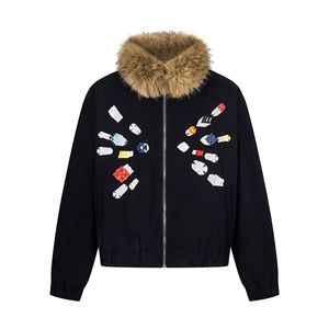 Chaqueta de Algodón con Cuello Alto y Cremallera, Bordada, Estilo Retro Americano, Creativa y Divertida, para Hombre y Mujer, Abrigo Cálido y Versátil para Invierno 2025 - Product Image 5