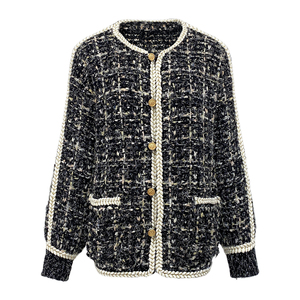 Produttore di Maglieria con Garanzia di Qualità, Cardigan Lavorato a Maglia Personalizzato con Collo a O e Maniche Lunghe, Giacca in Tweed da Donna - Product Image 1
