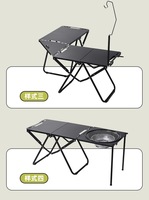 Table de camping pliante portable d'extérieur, table de pique-nique tactique avec support lumineux et plaque de cuisson