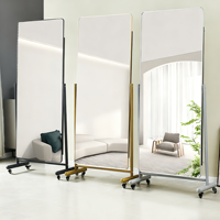 Miroir sur pied pivotant de qualité avec éclairage LED, miroir de sol pour la maison, la chambre à coucher, les magasins de vêtements, miroir de maquillage haute définition