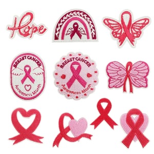 <span class=keywords><strong>Nastro</strong></span> rosa Design di consapevolezza del cancro al seno perchi ricamato ferro personalizzato su Patch per abbigliamento Jeans - Product Image 5