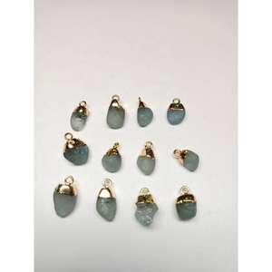 Pequeño Colgante de Piedra Preciosa de Aguamarina Natural en Bruto, Bañado en Oro, Conector de Joyería, Accesorios de Alta Calidad, Azul Cielo - Product Image 2