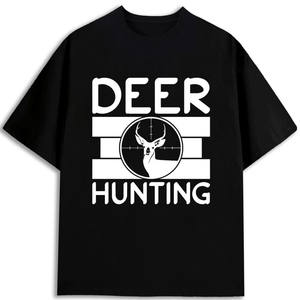 T-shirt de chasse au cerf pour hommes, 100% coton, manches courtes, col rond, imprimé sur le devant, vêtements de chasse, taille adulte - Product Image 1