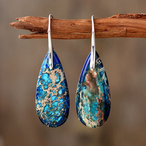 Pendientes Colgantes de Gema Turquesa y Jaspe Imperial en Forma de Lágrima, Elegantes y Hermosos, para Mujer, Joyería de Moda, Atrevida y de Gran Impacto, Venta al por Mayor - Product Image 6