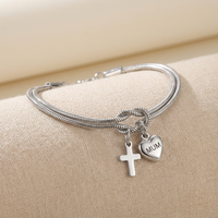 Bracelet personnalisé avec pendentif cœur gravé, chaîne double serpent 17+5cm, bijoux en acier inoxydable, vente en gros