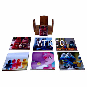 Juego de Posavasos de Madera Lacada MDF Oriental Moderno Ecológico de la Mejor Calidad, con Diseño Floral, Atiqco - Product Image 3