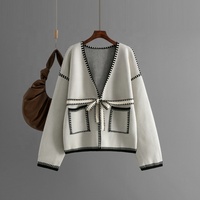 Nouveau cardigan ample à col en V pour femme - Manteau en tricot à manches longues avec blocs de couleur